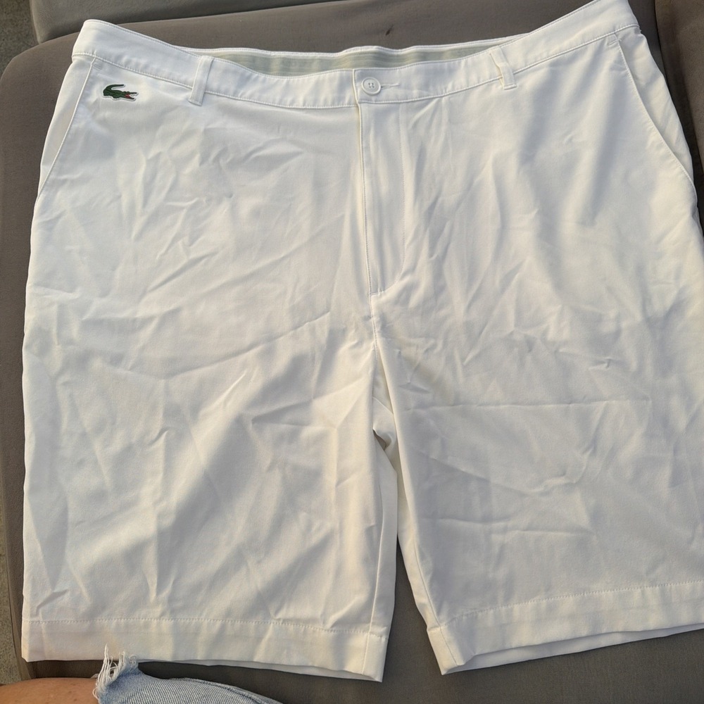 Lacoste Mens Sport Golf Shorts White Size 40 US Flat Front Performance Athletic